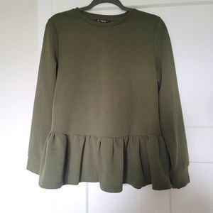 NWOT peplum hem Army Green top